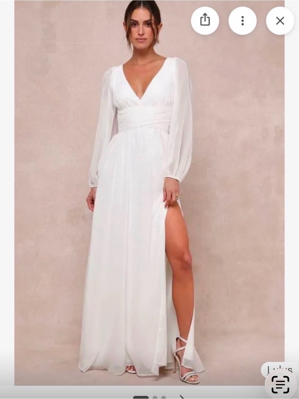 Lulus Enchant My Love wedding dress size M Ivory V-Neck Long Sleeve Maxi Dress